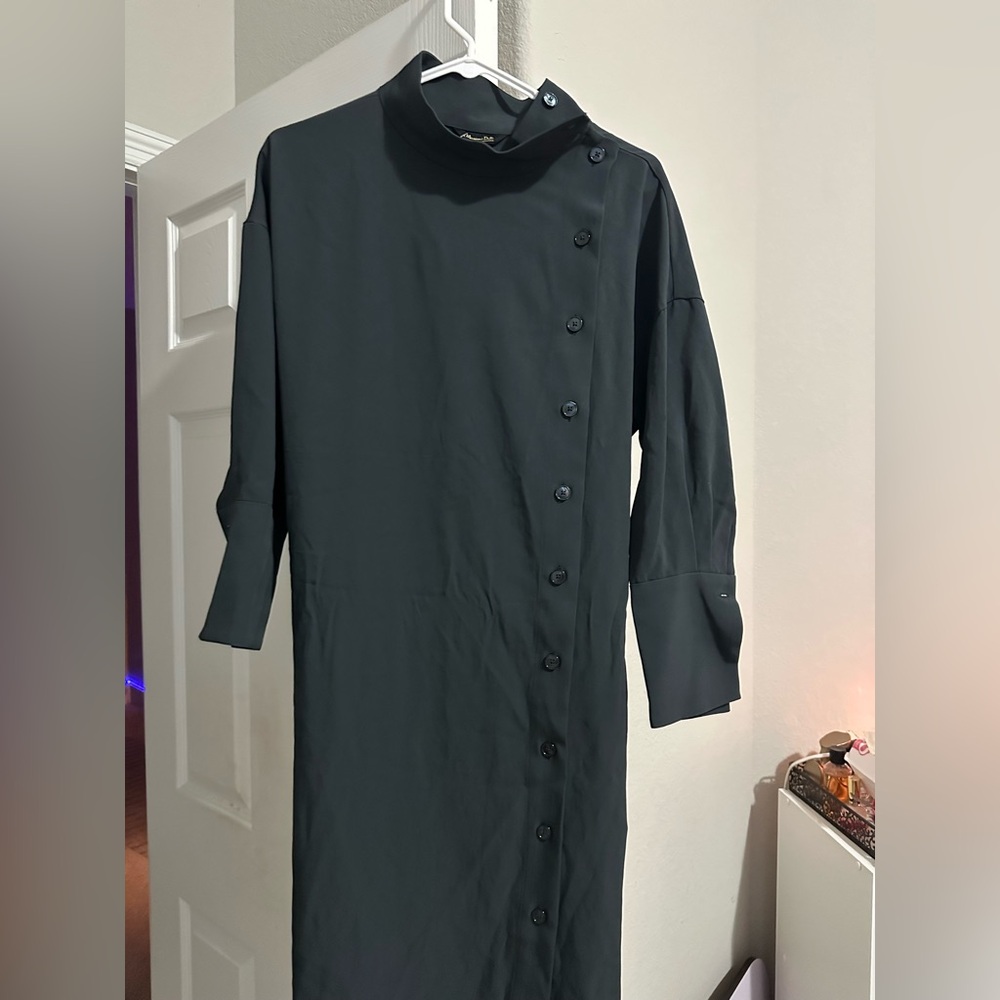 Elegant blackish green Button-Down Dress